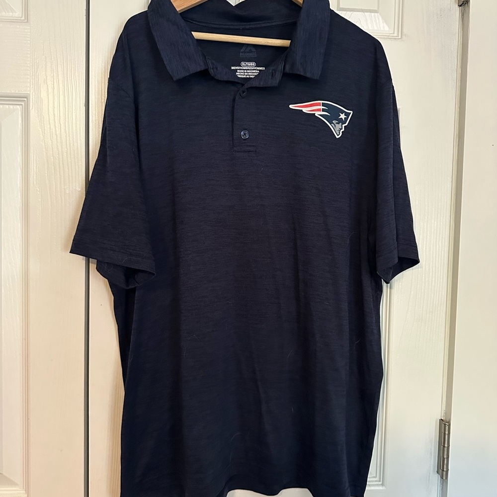 Majestic Dark Blue Polo Shirt with patriots Logo
